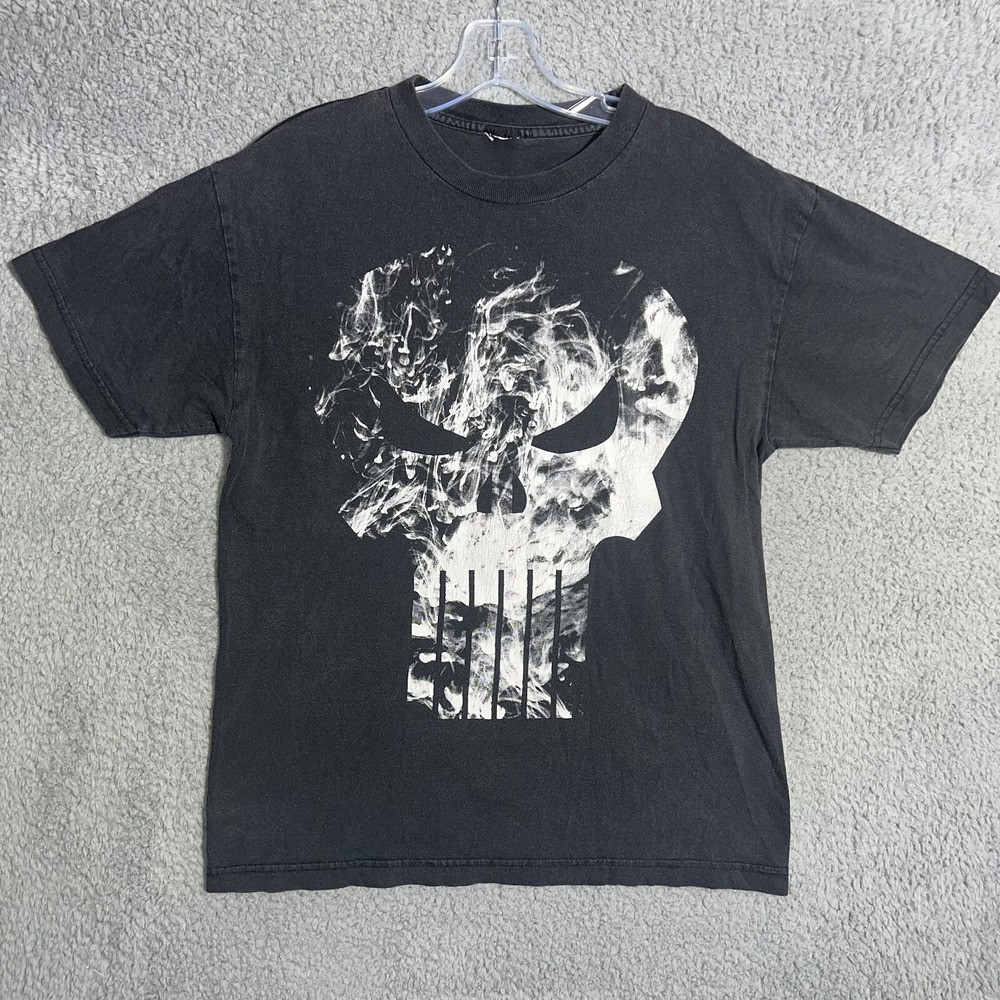 VTG Marvel Punisher T Shirt Men's Size L Black Mad Engine Graphic Print Y2K Tee